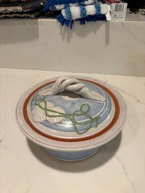 Mikael Carstanjen Studio Art Pottery Lidded Casserole Dish with Seashell Design